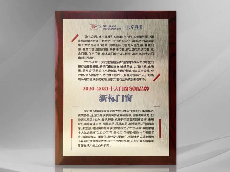 榮譽(yù)見證！新標(biāo)門窗榮膺“十大門窗領(lǐng)袖品牌”！